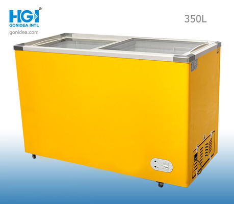 350 लीटर डीप चेस्ट फ्रीजर स्लाइडिंग ग्लास डोर फ्रीजर 60HZ प्री कोटेड व्हाइट Alu